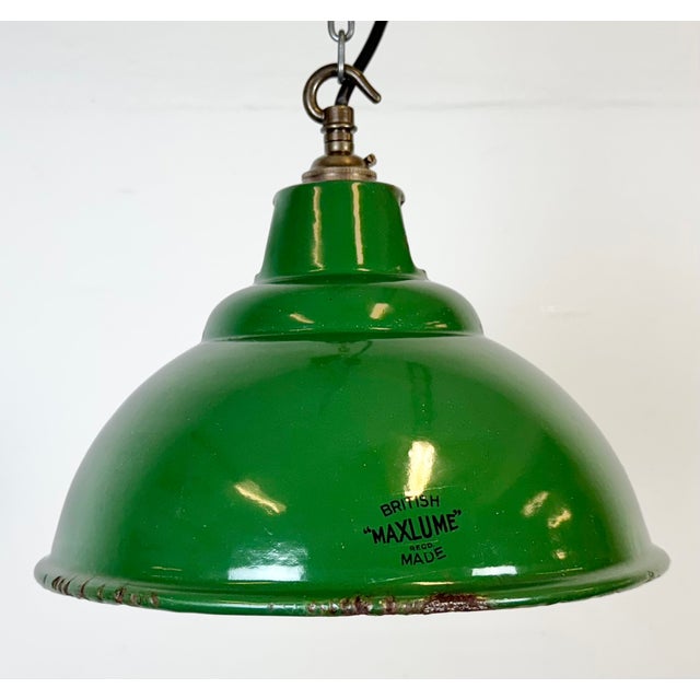 Industrial Green Enamel Factory Pendant Lamp from Maxlume, 1960s For Sale - Image 9 of 18