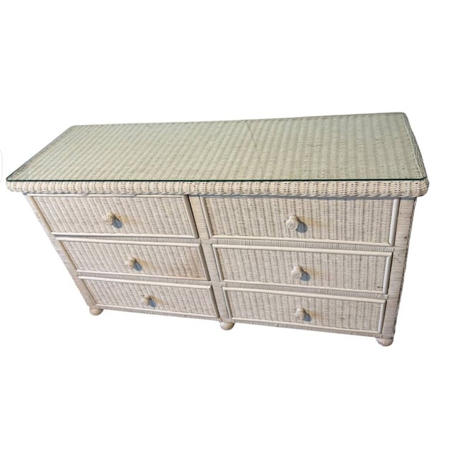 Vintage Wicker Bureau, Dresser, Six Drawer, All Wood Frame and Drawers For Sale In Orlando - Image 6 of 6