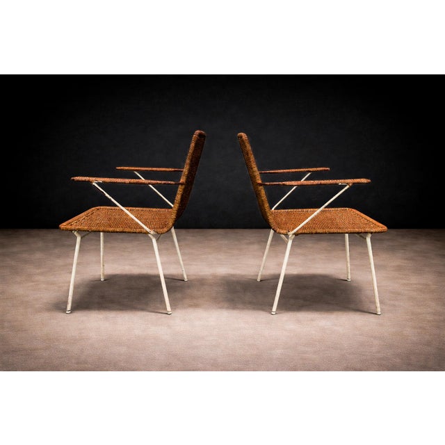 Wood Brazilian Modern Pair of Armchairs in Cane & Iron, Carlo Hauner, 1950s For Sale - Image 7 of 11