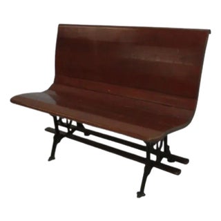Antique Bench Settee Victorian Cast Iron Oak Church Pew Railroad Gothic For Sale