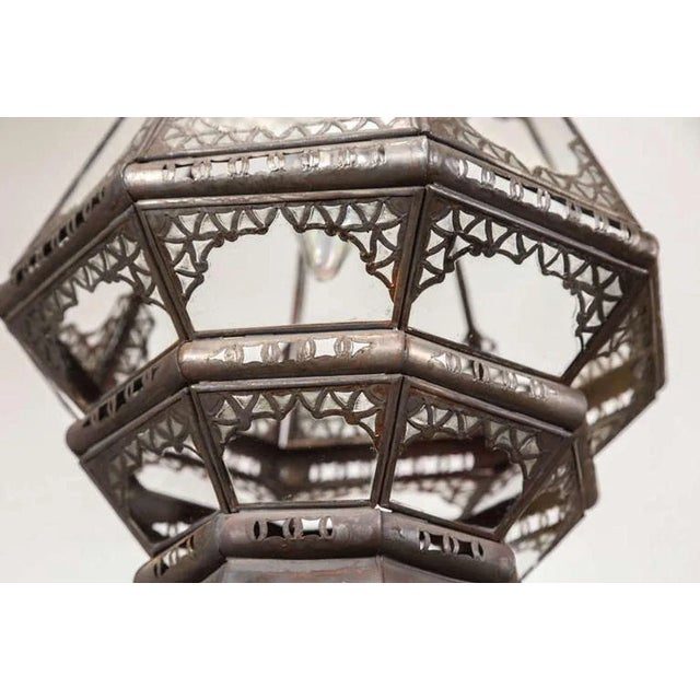 Late 20th Century Moroccan Moorish Filigree Metal and Clear Glass Lantern For Sale - Image 5 of 7