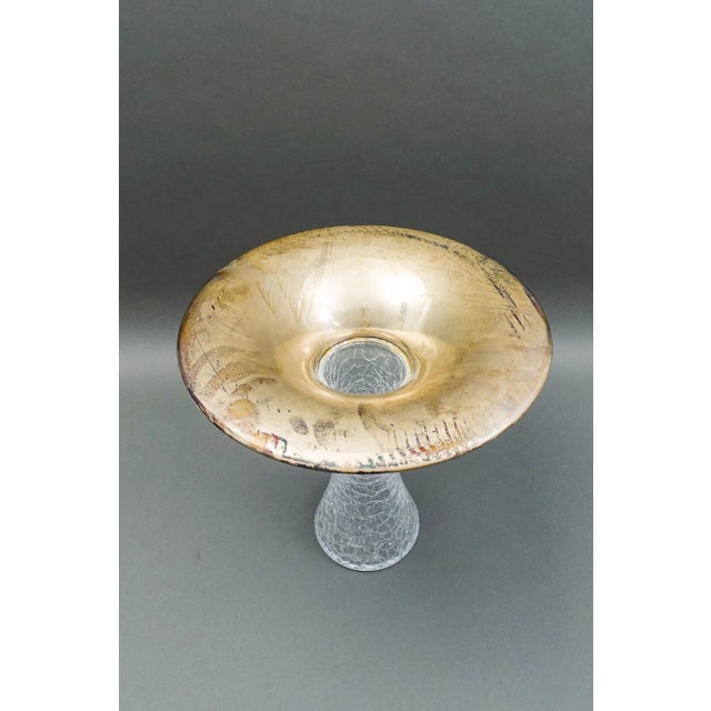 Mid 20th Century Mid 20th Century Vetri Murano Italy Signed Flared Sterling Silver Rim Crackle Glass Vase For Sale - Image 5 of 8