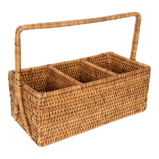 Artifacts Rattan 3 Section Cutlery Caddy with Handle in Honey Brown For Sale