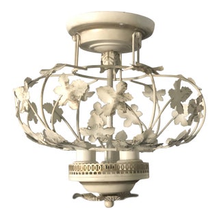 Vintage Botanical French Toleware Three-Light Flush Mount For Sale