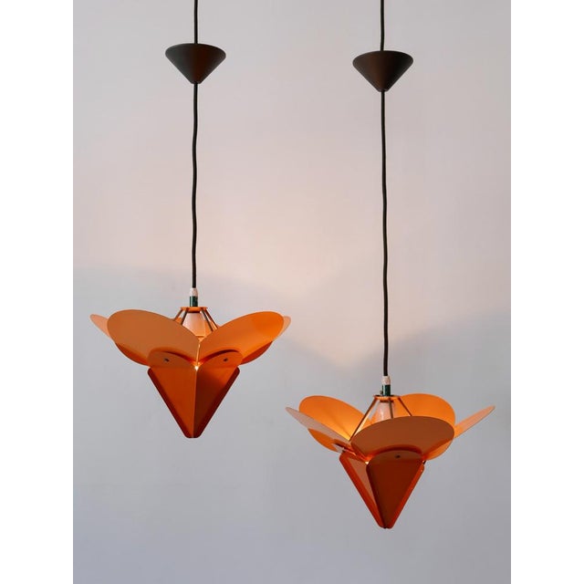 Orange Tivoli Flower Pendant Lamps attributed to Simon Poul Henningsen for Lyfa, 1958, Set of 2 For Sale - Image 8 of 18