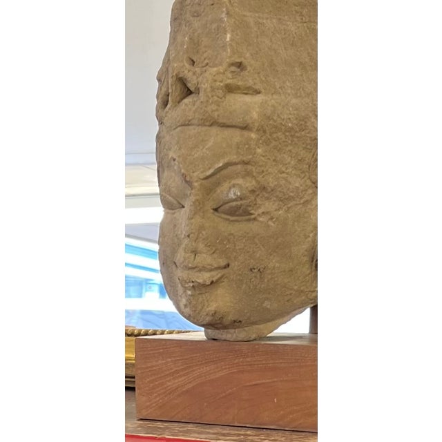 Antique 10th / 11th century buff sandstone carving - head or bust of a deity - Buddha or a Bodhisattva from Central India....