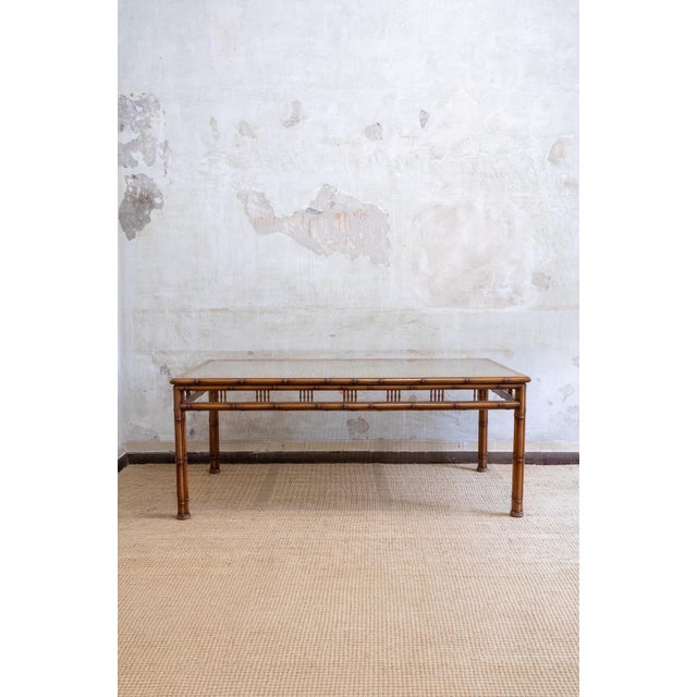 Faux Bamboo and Vienna Straw Dining Set, 1970s, Set of 7 For Sale - Image 3 of 9