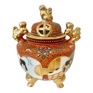 Vintage Japanese Samsuma Gilt Incense Burner With Foo Dog Handles
