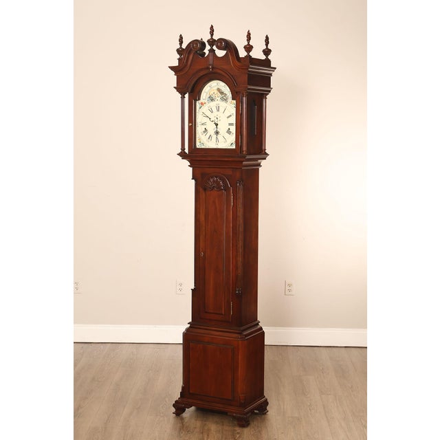 High Quality American Made Sligh Grandfather Clock Crafted In The Colonial Newport Style. This Tall Case Clock Features A...