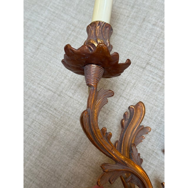 Late 20th Century Louis XV Rococo Style Gilt Bronze Wall Sconces, Pair For Sale In San Francisco - Image 6 of 11