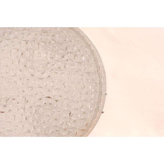 Mid-Century Modern Mid-Century Modern Flush Mount with Chiseled Glass and Metal Base and Ceramic Sockets, 1950s For Sale - Image 3 of 8