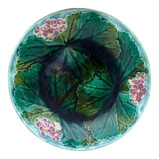 19th Century Majolica Pink Flowers Plate Clairefontaine For Sale