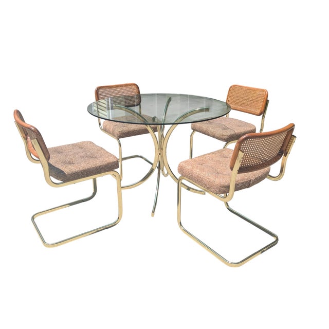 Mid 20th Century Vintage Italian Marcel Breuer Cesca Chairs and Dining Table- Set of 5 For Sale - Image 5 of 18