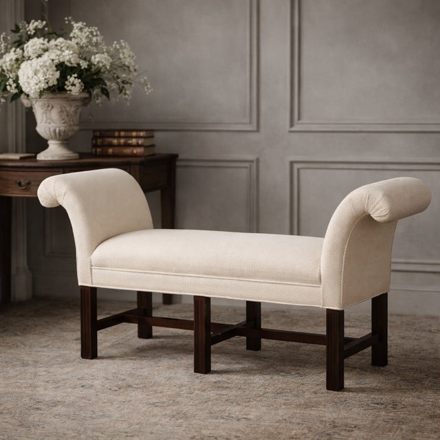 Collected & Considered: A refined mix of furniture and objects, chosen with intention. A tailored upholstered bench with...