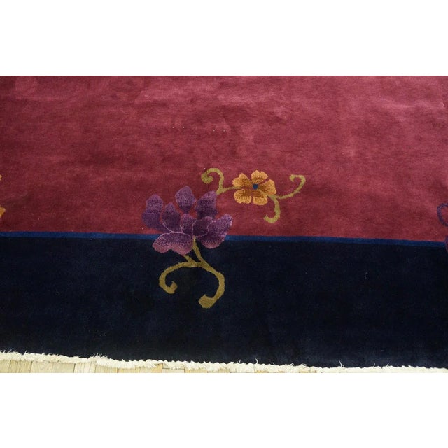 1920s Raspberry Red Open Floral Antique Chinese Art Deco Rug 9' X 11'3" Wool Knotted Carpet For Sale In New York - Image 6 of 9