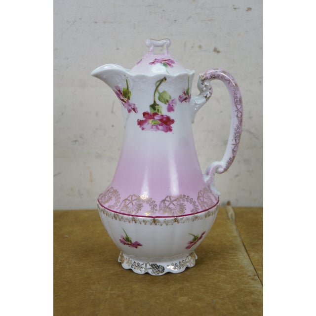 Antique Imperial Austria Pink Floral Chocolate Pot Teapot Tea Coffee Pitcher 9" For Sale - Image 4 of 16