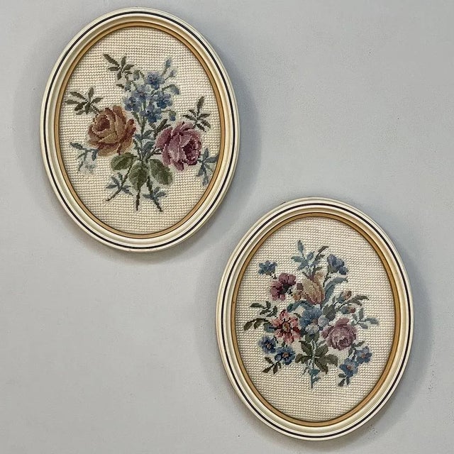 Pair Antique Needlepoint Works in Original Bakelite Frames For Sale - Image 13 of 13