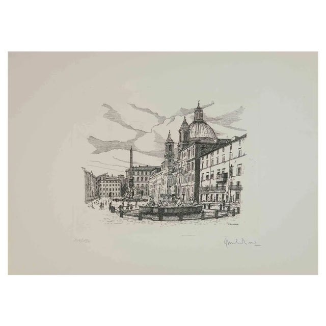 Giuseppe Malandrino, Piazza Navona, Etching, 1970s For Sale