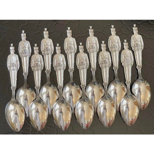 Antique Sterling Silver Figural Tea Spoons, Set of 12, West Point Cadet Soldier Motif, 19th/20th C. For Sale - Image 14 of 18