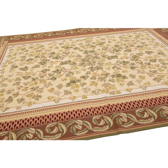 Beige Vintage Portuguese Arraiolos Needlepoint Allover Designed Beige Wool Rug For Sale - Image 8 of 10
