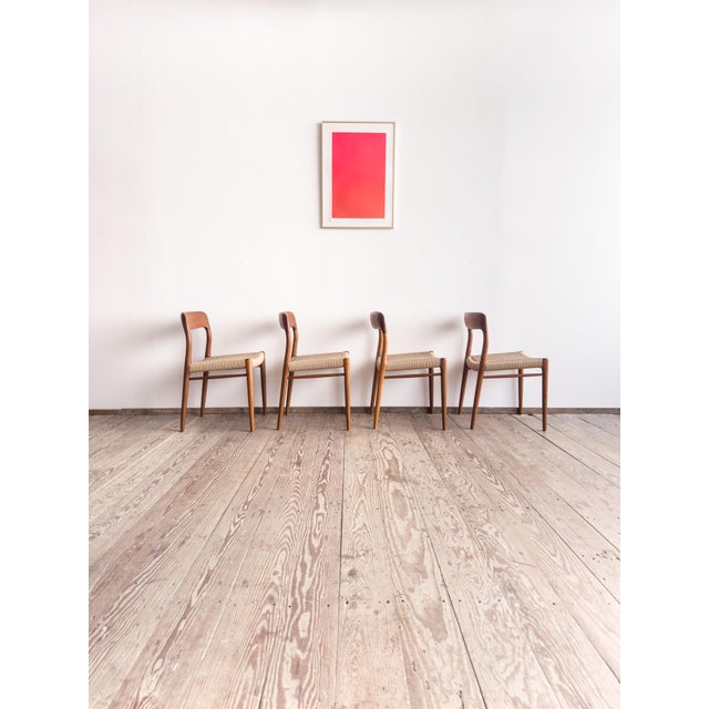Dimensions: approx. 50 × 47 × 75 × 44 cm (width × depth × height × seat height) Original set of four dining chairs by...