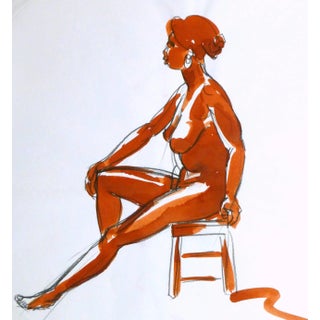 Jean-Baptiste Grancher, Charcoal & Ink Wash - Nude Drawing For Sale