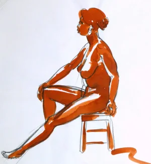 Jean-Baptiste Grancher, Charcoal & Ink Wash - Nude Drawing