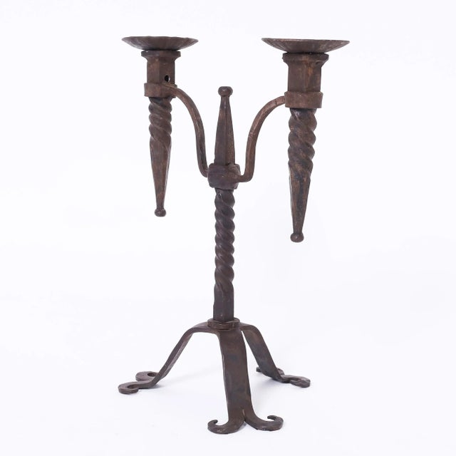 Late 19th Century Pair of Antique French Iron Candle Sticks For Sale - Image 5 of 8