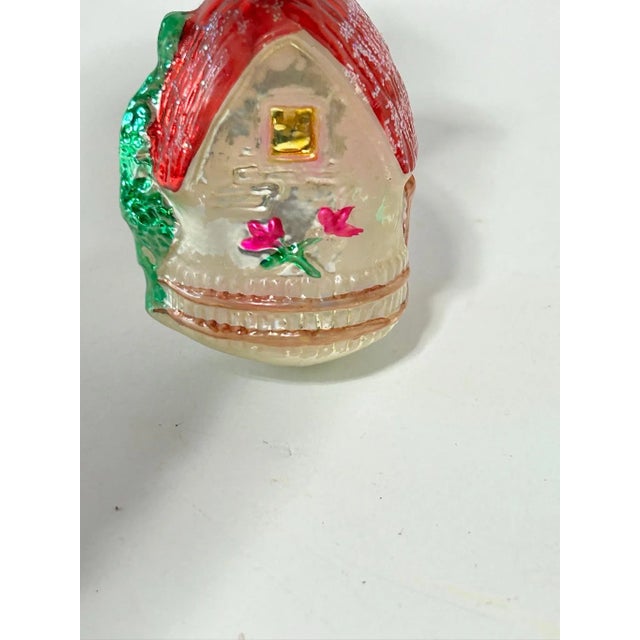 1950s 1950s European Cottage House Glass Christmas Ornaments – Hand Painted – Set of 6 For Sale - Image 5 of 12