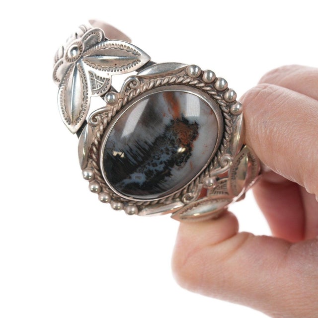 Mid 20th Century 6 3/8" 40's-50's Bell trading post agate sterling bracelet For Sale - Image 5 of 11