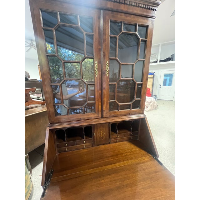 Chippendale 1980s Drexel Heritage Royal Court Secretary Desk With Glass Front Bookshelf For Sale - Image 3 of 12