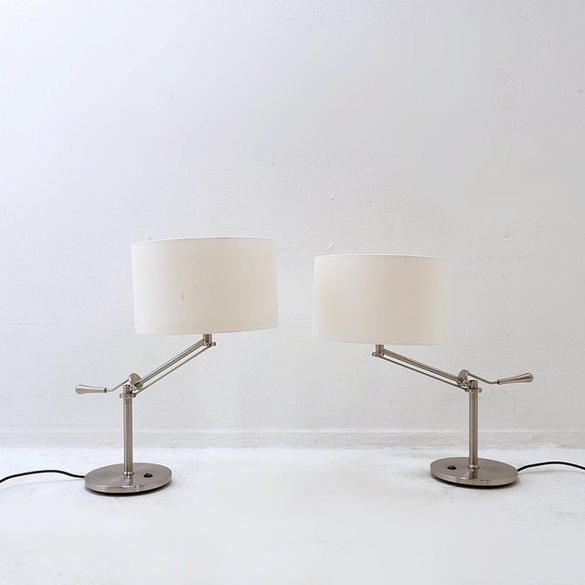 Brushed Steel Table Lamps with Adjustable Rake, Set of 2 For Sale - Image 4 of 16