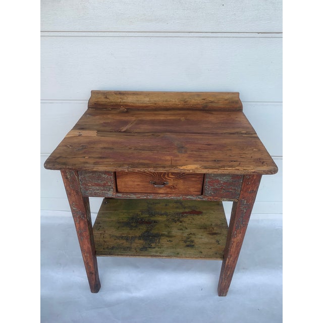 Wabi Sabi Rustic Wooden Table with Drawer and Shelf, 1930s For Sale - Image 9 of 18