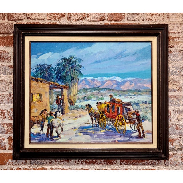 Marjorie Reed -Old West Stagecoach Night time Resting Stop -Oil painting American Impressionist - Oil painting on canvas...