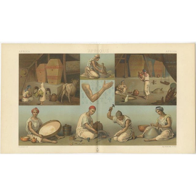 Kabyle Interior & Craft Scenes Algeria, Racinet Afrique Chromolithograph, 1888 A highly detailed and culturally rich...