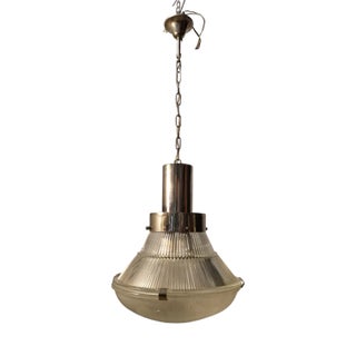 Hanging Light in Chrome and Glass by Tito Agnoli for Oluce, 1960s For Sale