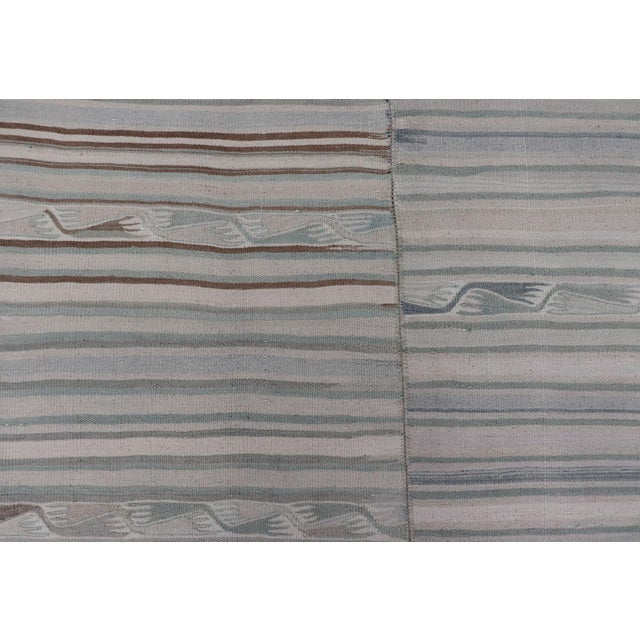 Mid 20th Century Vintage Turkish Paneled Flat-Weave Kilim in Muted Colors With Stripe Design 9'2"x11'6" For Sale - Image 5 of 12