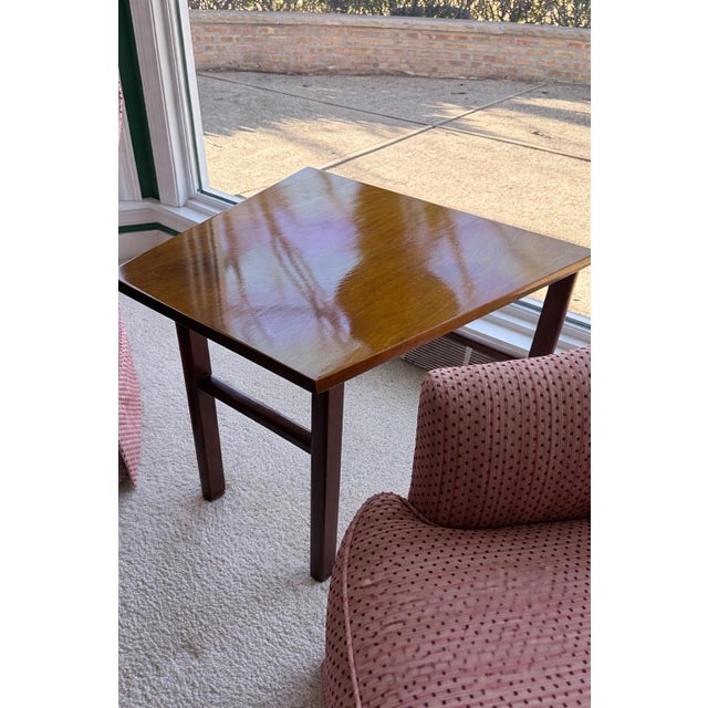 Wood Mid 20th Century Dunbar Solid Walnut Side Table With Trapezoidal Top For Sale - Image 7 of 8