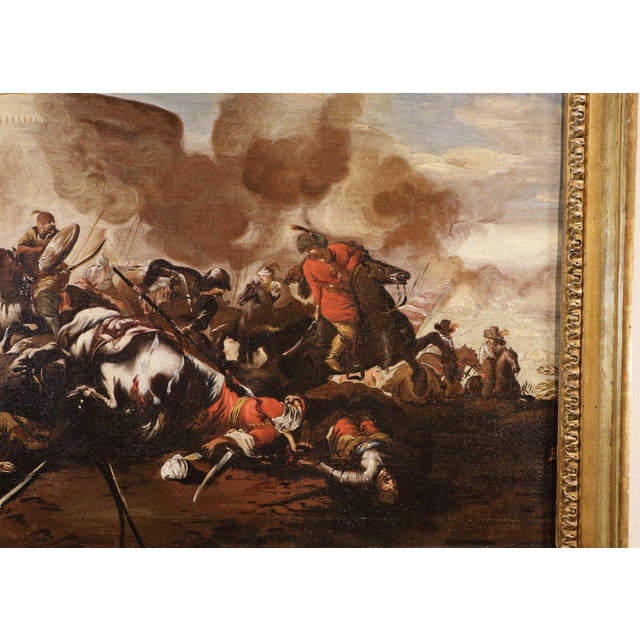 Jacques Courtois Il Borgognone, Battle Scenes, 1670, Oil on Canvases, Framed, Set of 2 For Sale - Image 6 of 16