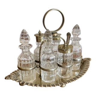 Antique Edwardian Silver-Plated Bottle Cruet Set, 1900, Set of 7 For Sale