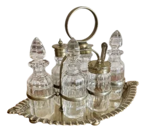 Antique Edwardian Silver-Plated Bottle Cruet Set, 1900, Set of 7