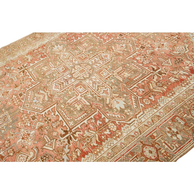 Persian 1920s Persian Heriz Antique Wool Rug in Rust Color Featuring a Medallion Motif For Sale - Image 3 of 9