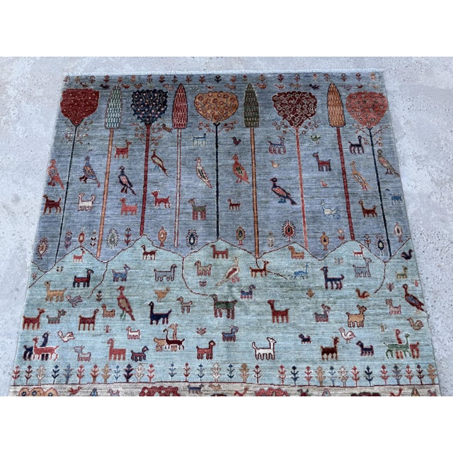 Blue Green Persian Gabbeh Tree of Life Rug, 05'00 X 07'00 For Sale - Image 4 of 10