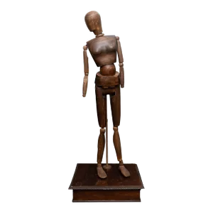 Early 20th Century Carved Wood Mannequin on Carved Wood Base