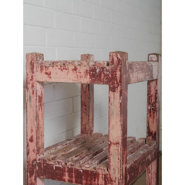 Distressed Red Wooden Shelf With Layered Patina For Sale - Image 4 of 5