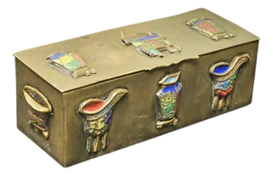 Early 20th-Century Chinese Brass Box With Applied Cloisonné Medallions (4.375"), Marked “China”