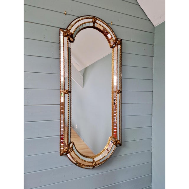 Large Hollywood Regency Mirror in Glass and Brass Mosaic, Spain, 1970 For Sale - Image 10 of 13