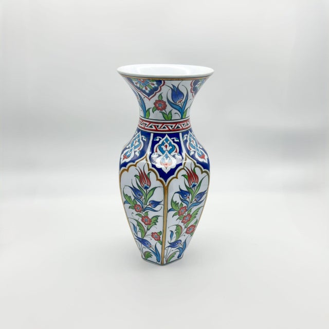 Ceramic Handmade Ceramic Faceted Vase (25cm) – Iznik Floral Arches & Panels – Geometric Art Decor For Sale - Image 7 of 10