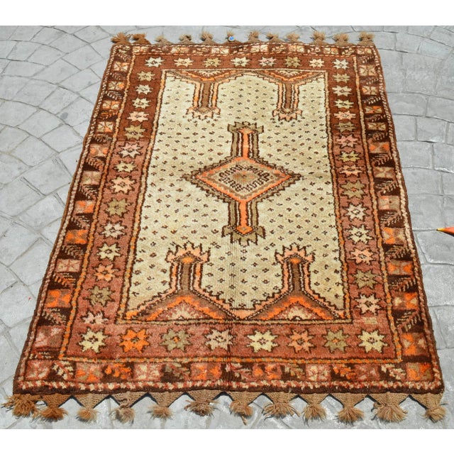 Handmade Turkish Tribal Rug. Neutral Colors Petite Rug - 3'6" X 4'11" For Sale - Image 4 of 12