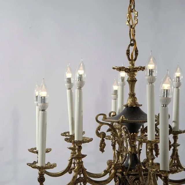 French Empire Style Ebonized Bronze Twelve-Light Chandelier, Early 20th Century For Sale - Image 9 of 13